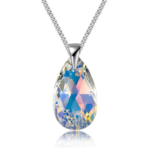 givenchy aurora borealis faceted teardrop crystals silver tone necklace|Givenchy Crystal Necklace .